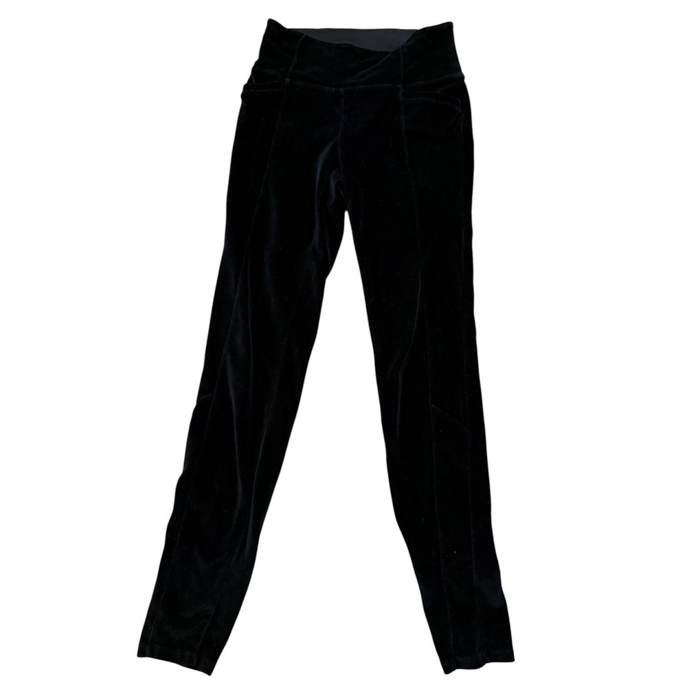 Athleta Cozy Velvet High Rise Metro Cord Velour Sporty Leggings Black Pants Sz S